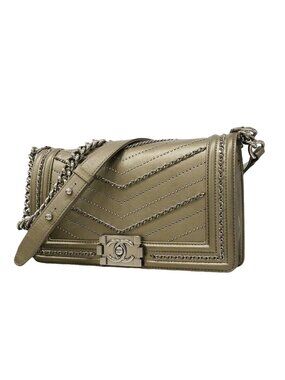 Chanel Shoulder Bag Boy Leather Gray Silver
